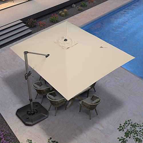 PURPLE LEAF Parasol Déporté Rectangulaire 2,7 x 3,5 m avec Pied en Croix, Parasol de Jardin Extérieur en Aluminium Toile Haute Densité 240 g/m² avec Protection UV, Inclinable et rotatif à 360°, Beige