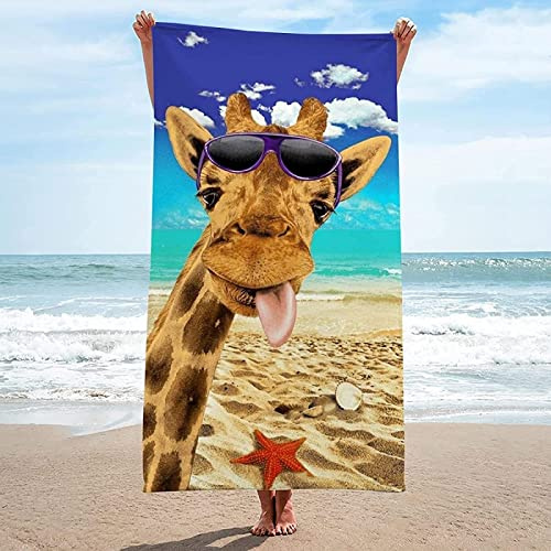XLYYDS Mikrofaser Strandtuch Giraffe Groß 100x200 cm für Erwachsene, 3D Strandhandtuch Persönlichkeit Weiches Leicht Schnelltrocknend Sandfreies StrandtüCher für Strand Schwimmen