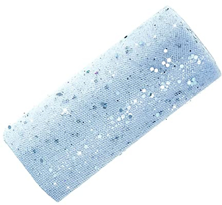 Tüll Stoff Tüll Rolle mit kleine Pailletten Glitzer Dekostoff Tüllband | für Hochzeit Party Bankett Deko Handwerk Hochzeit Tischedeko Geschenk Bogen 25 Yards x 15cm (Blau)