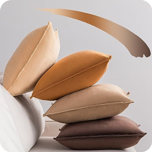NOSTHEART Kissenbezug 40x40 Braun 4er Set Samt Kissenbezüge Kissenhülle Braun Karamell Farbverlauf sofakissen dekokissen Bezug mit Verstecktem Reißverschluss für Sofa Wohnzimmer Balkon Büro