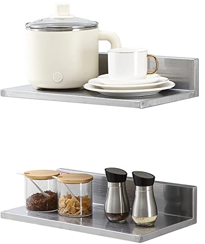 VEVOR Estantería de Acero Inoxidable de 406x218 mm Estante Flotante Montado en Pared con Protector contra Salpicaduras Carga de 20 kg Resistente para Restaurantes, Cocinas, Hoteles, Paquete de 2