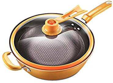 OQHAIR Padelle antiaderenti Schermo a Nido d'Ape Wok in Acciaio Inossidabile Senza Olio Fumo Padella Wok