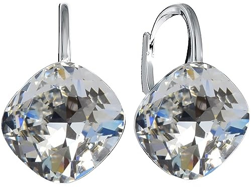Rhombus Raute Damen Hängen Ohrringe Silber 925 mit Marken Kristalle Zirkonia - Schmuck Echt Silberne Hängende Ohrhanger für Frauen und Mädchen - Hängeohrringe Ideal Geschenk (Crystal)