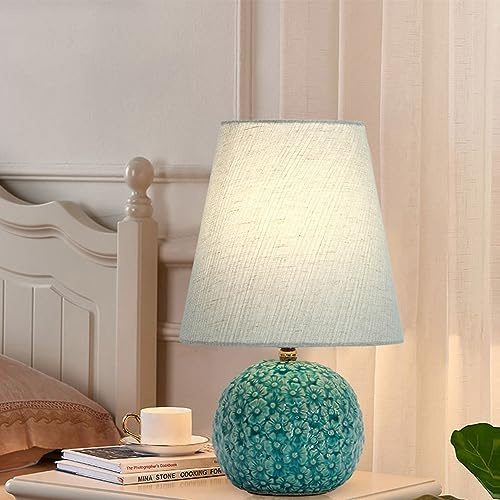 Mengjay E27 Nachttischlampe Stoffschirm Schreibtischlampe,Moderne Tischlampe Tischleuchte Schlafzimmerlampe,Wohnzimmer Tischleuchte Beleuchtung,Leselampe,Keramik Tischlampe (B)