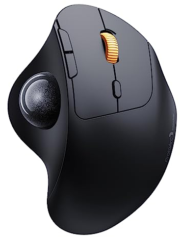 ProtoArc EM04 Trackball Mouse Wireless Bluetooth Mouse, Rechargeable Ergonomic Mouse with 5 Adjustable DPI, Thumb Control, 3 Device Connection, Smooth Tracking, for PC, iPad, Mac, Windows