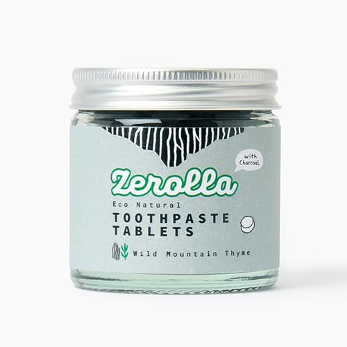 Zerolla Eco Natural Whitening Toothpaste 100 Tablets Wild Mountain Thyme | with Activated Charcoal | Without Fluoride & SLS-Free