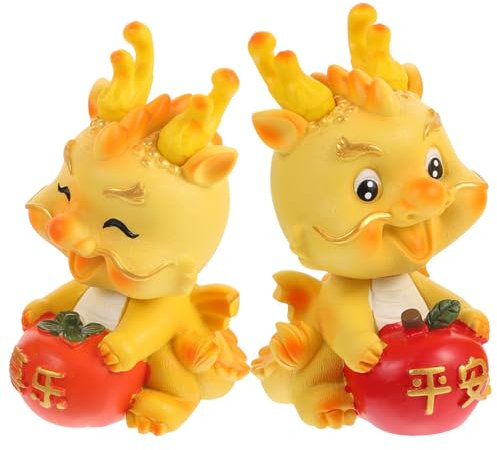 PRETYZOOM 2stücke Drachenfigur Aus Resin Niedliche Cartoon-Dekoration Für Schreibtisch Und Auto Für Jahr des Drachen Für Neujahrsfeiern Und Feng Shui-Dekoration