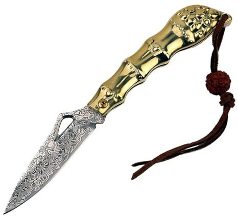 TURHAN Jin Qilin couteau pliant Boutique VG10 couteau en acier damas manche en cuivre complet couteau de Collection couteau jouet équipement de plein air