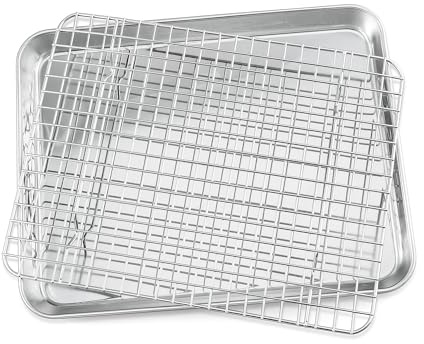 Joyfair Bakplåt med kylgaller - stor rektangulär ugnsplatta 31,6 x 24,5 x 2,5 cm - för matlagning
