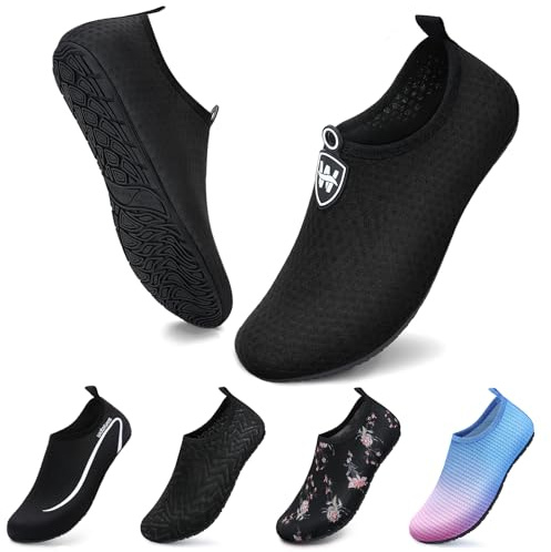 Swim Water Shoes Aqua Socks Barefoot for Sea Beach Swimming Shoes Pool Ladies Women Mens Snowflake Black 6/7 UK