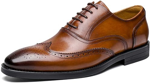Scarpe Brogue da Uomo in Pelle con Lacci Formali da Matrimonio, Scarpe Stringate da Lavoro Oxford per Feste di Ballo,Brown-43
