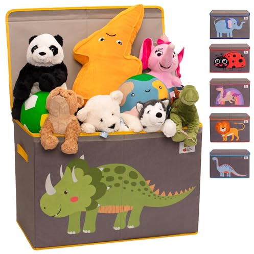 OLIVE&OSCAR 80L Toy box, kids Toy Box Storage with Lid & Handles, Suitable for All Children, Boys, Girls,Toddlers, Green Dinosaur, L60cmW33cmH40cm