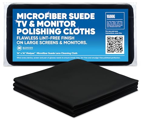 Microfiber Wholesale Premium TV Screen Cleaning Cloth Black | 14”x14” | 3pk | Soft Microfiber Suede | XLarge Reusable | No Lint Scratch-Free Durable | Large TVs Monitors