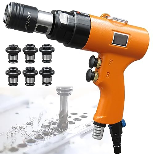 Pneumatische Gewindeschneidmaschine , 2 In 1 (Bohren + Gewindeschneiden) , Mit 6 Spannfuttern (M3-M12) , Selbstsichernder Kopf / Einstellbare Geschwindigkeit , FüR Aluminiumlegierung, Stahl, Eisen,A