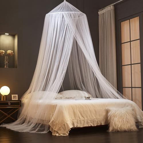 ZIQINPSQ Moskitonetz für Bett, Betthimmel für Einzel-, Doppel-, Kingsize-Bett, Kuppel-Moskitonetz, Bettzelt für drinnen und draußen, Kinderbett und Erwachsenenbetten (weiß)