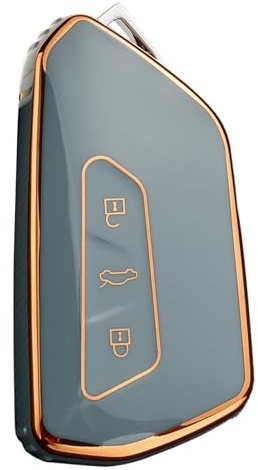 TEcart TPU nyckelväska bilnyckelfodral passar VW Golf 8 MK8 GTI GTD ID.3 ID.4 nyckelväska passar för Seat Ateca Leon Skoda Octavia bilnyckelhållare, nyckelfodral, 3 knappar, grå