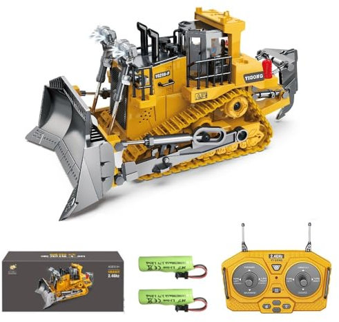 Teeggi Ferngesteuerter Bulldozer Spielzeug, 9 Kanal 1:20 RC Raupenfahrzeug, mit Licht und Soundeffekten, Geeignet für Kinder Geburtstagsgeschenke, 2 Batterien