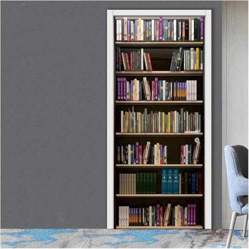 Pegatinas para Puertas de Estante Para Libros Murales para Puertas Decorativas Pegatina Puerta Biblioteca Retro Adhesivo Vinilo 3D Pegatina Pared Mural Pegatinas Papel Pintado 77x200 cm a5286
