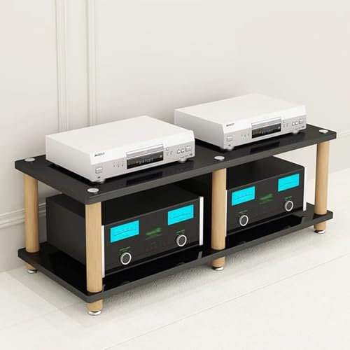 YHWKGZ Hi Fi Rack, Audio Rack Hi Fi Regal aus Massivholz, Mit Rutschfesten Füßen, Phonoschrank mit Zwei Positionen, Record Player Stand for CD-Player, Stereokomponenten(Nero,47.2x18.1)