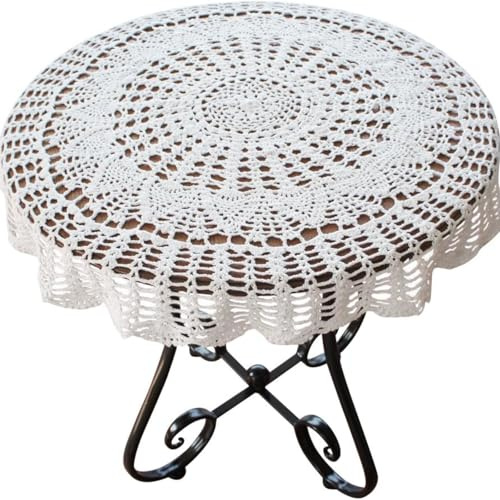 USTIDE Handgefertigte Häkel-Tischdecke aus Baumwolle, rund, weiß, gehäkelt, romantische Kreis-Tischdecke für Party, Hochzeit, Esszimmer, Nachmittagstee, 100 cm