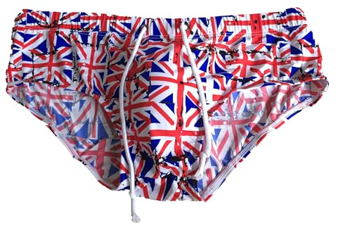 GFM Men's Swimming Briefs, Union Jack British UK Flag Pattern (SWM-UJ-B) (Multicolor-B-Size:UK-M) (SWM-UJ-F1801-UK-M-ASN-L)