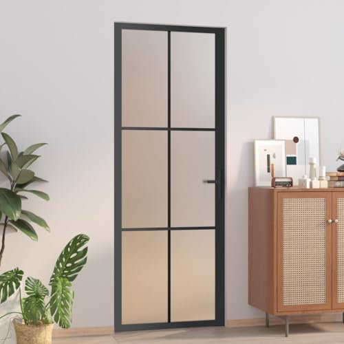 Glastür Innentür Glas Tür Türblatt Drehtür Zimmertür Schiebetür Glastür Schiebetürsystem mit Aluminiumrahmen, 76x201,5 cm Schwarz