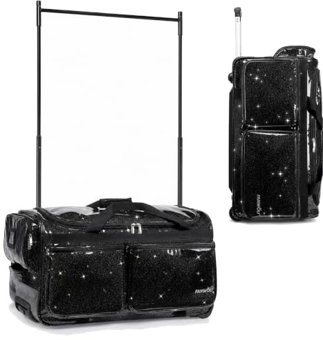 Fanwoli 23 Dance Bag with Garment Rack | Glittering Waterproof Fabric & Upgraded Stable System | Shine-Bright Collection | Ideal Competition Duffle Bag for Dancer Athlete Livestreamer | Sparkle Black