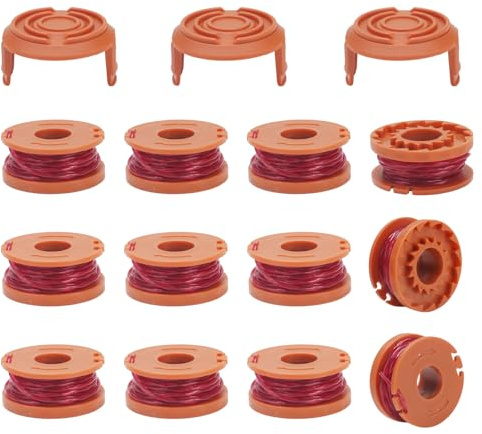 COEWUR 12 Pezzi Bobina di Ricambio per Decespugliatore Worx Filo Tagliabordi Ø 1,6mm, 3m Bobine Linea Tagliabordi Decespugliatore con 3pcs Copertura Bobina per WG150 WG160 WG163 WG180