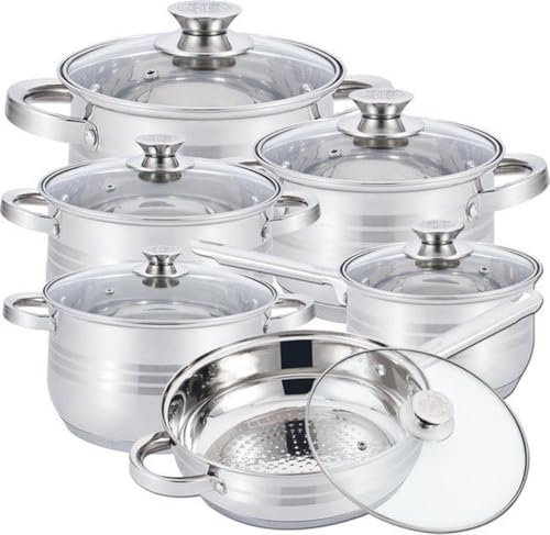 Batteria di Cucina 12 Pezzi in Acciaio Inossidabile - Per Induzione e Gas
