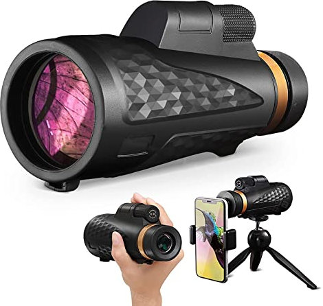 Telescopio monocular 18x62 con trípode para teléfono inteligente para adultos, HD, compacto, de alta potencia, impermeable, ligero, portátil, con protección transparente para caza, senderismo, vi