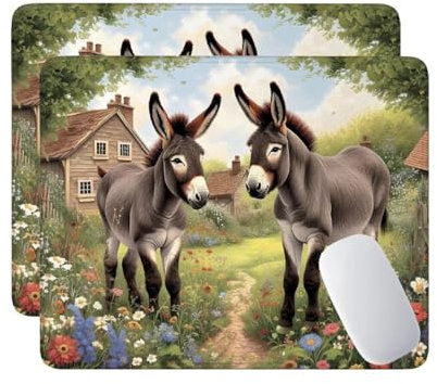 2 Pcs Farm Donkey Mouse Pad - 14.2x11.8x0.12 in, Gaming Mouse Mat With Anti-slip Rubber Base, Easy Gliding Mouse Mat, Spill-Resistant Surface, Portable Small Desk Mat, Office Accessories Mousemat W723