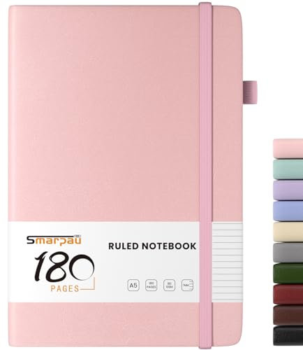 Smarpau Notizbuch A5, Hardcover Liniert Journal mit 180 Seiten 80gsm dickes Papier, Leder Tagebuch, Journal Notizblock für Frauen und Männer für Schule, Arbeit, Zeichnen, 14.5 x 21cm - Rosa