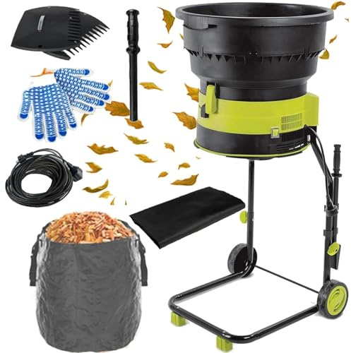 Trituratore Elettrico per Foglie Da Giardino,Trituratore per Rami Di Albero,Riduzione 17:1,Apertura Tramoggia Alimentazione 54 Cm Con Ruote E Sacco Di Raccolta,Powercord×50m