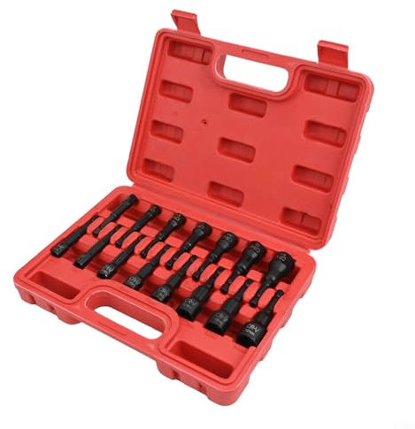 Alanmoship 15-Piece Magnetic Nut Driver Set 1/4-9/16 Inch SAE & 6Mm-14mm Metric Socket Wrench Kit, for Impact Driver Drill Bit Screwdriver Hex Shank