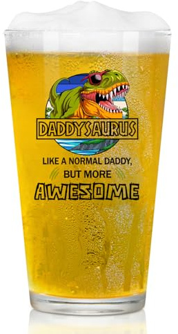 Joymaking Beer Glass Gift for Dad - Daddysaurus, Gift for Daddy from Daughter Son, Best Dad Glass, Daddy Gifts 460ml