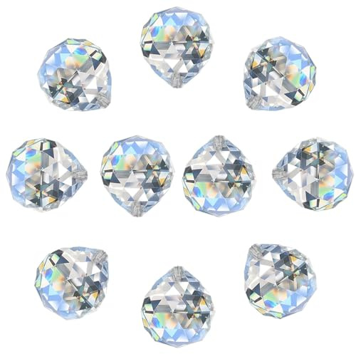 20mm Prisme de Boule de Cristal Clair, Hanging Crystals Prisms for Windows - Perles Décoratives Suspendues pour Lustre Pampilles, Prismes, Attrape Soleil, Mariage/Noël et Guirlandes (10 Pcs)