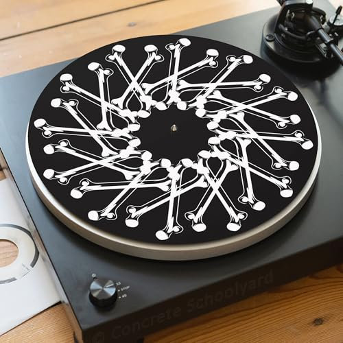 Geometrisch Gotik Muster Slipmat für Plattenspieler | Weich Hochwertiger Filz Turntable Matte | Schwarz & Weiß Spirale Plattentellerauflage Produziert in Berlin | Concrete Schoolyard (Knochen Spirale)