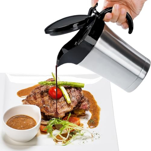 Saucière isotherme à double isolation en acier inoxydable avec couvercle à charnière pour dîners, restaurants, banquets, fêtes (750 ml)