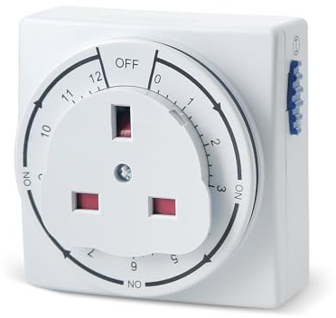 Countdown Indoor Mechanical Timer, Indoor Timer Plug Socket UK, 12 Hour, Maximum Load 13A 3200W, Square, 1 Pack
