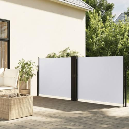 Brise-vue d'extérieur extensible blanc pour balcon, 100 cm, 1000 cm, tissu durable et panneau latéral en acier, solution polyvalente pour brise-vent et pare-soleil