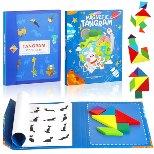 Qivra Tangram Kinder Mitgebsel, Blau Tangram Magnetisch Reise, Tangram Magnetisches 3D-Bildungsspiel, Tangram Magnetpuzzle für Kind Erwachsene Urlaub Traveller