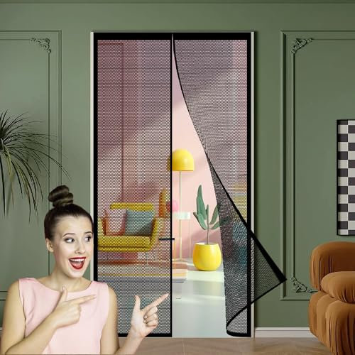 Magnetic Fly Screen 122 x 258 cm Anti Mosquito Heavy Duty Bug Mesh Curtain No Drilling Required Top-to-Bottom Seal Automatically for Patio Doors, Black