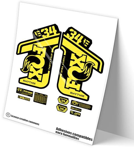 REF:VP459 Autocollants compatibles avec fourche FOX 34 RHYTHM E-BIKE 2021-22 MTB, autocollants, autocollants, vinyles pour vélos de montagne (Jaune)