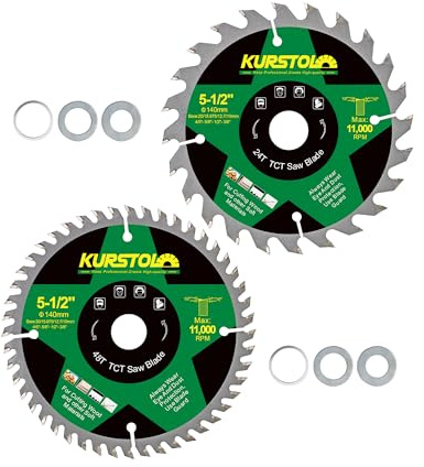 KURSTOL Hoja de Sierra Circular 140 x 20mm - 2 piezas 24&48 dientes TCT Discos Corte para Madera, Plástico, Contrachapado, Tableros de Partículas, Tableros Multicapa