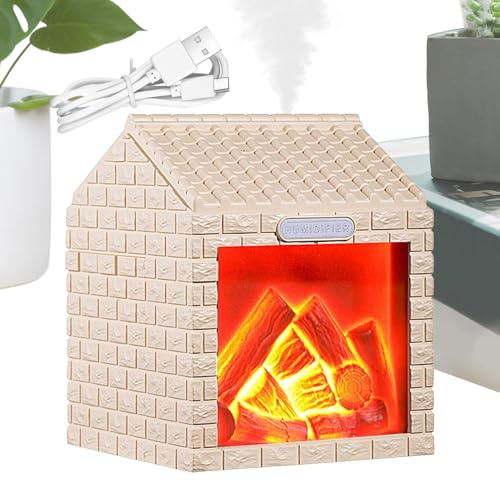 Xijobido Humidificador Difusor de Aceite con Chimenea, Humidificador de Niebla con Llama Simulada para Dormitorio, Decoración Hogar con Atomización de Vapor Frío para Oficina Dormitorio SPA