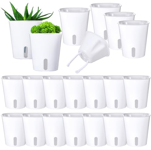 HekouJiub 20 Sets 3 Self Watering Pots, Self Watering Planters for Indoor Plants, Plastic Small Garden Pots with Level Indicator and Vents for House Plants, Flowers
