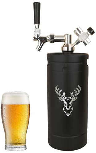 Beer Growler Tap System, Portable Mini Barrel Draft Beer Dispenser with Foldable Funne and Pressure Gauge, Stainless Steel, Pressure Controlled Beer Grower, Leak-proof Ring, Homemade Beer