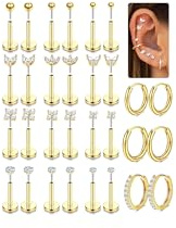 MILACOLATO Helix Piercings Chirurgenstahl Hypoallergene Tragus Piercing Set Gold/Silber Labret Piercing Conch Nasenpiercing Stecker Lippenpiercing Piercings Ohr Medusa Knorpel Schmuck-BG
