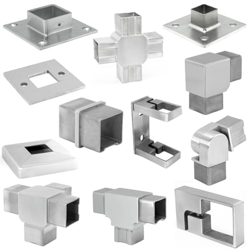 PRIOstahl 1 raccord d'angle à 90° - Coude à emboîter - Diamètre : 40 x 40 x 2 mm - Pour tubes carrés, main courante - Construction de garde-corps - Pour escalier, acier inoxydable V2A