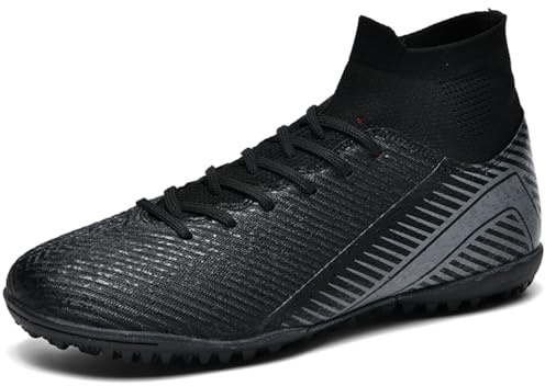 WOWEI Fotbollsskor herr pojkar High Top Spike Cleats professionella fotbollsskor barn sport utomhus atletiska träningsskor fotbollsskor sportskor tävling, Svart 5, 38 EU